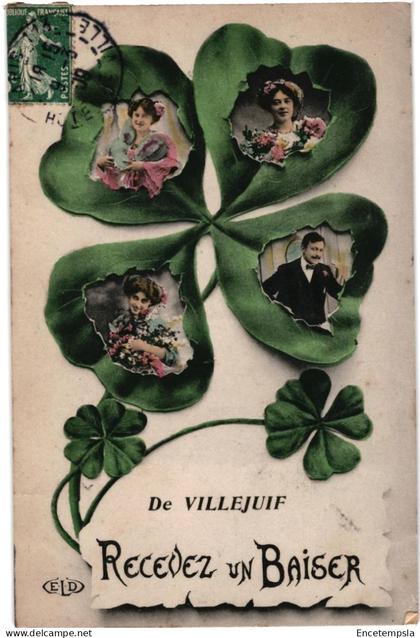 CPA   Carte Postale   France  Villejuif De  Villejuif  Recevez un baiser un trèfle à 4 feuilles VM108566ok