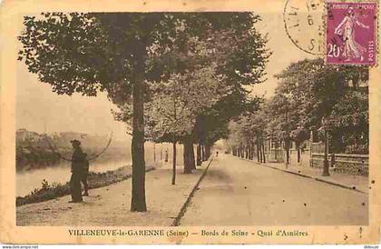 Carte Postale Ancienne - 92 - Villeneuve la Garenne - Bords de Seine - Quai d'Asniéres - Animée - Oblitération ronde de
