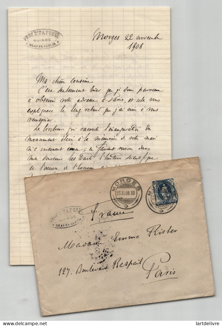 François-Alphonse Forel - Lettre autographe signée - Suisse Morges 1908 3p.