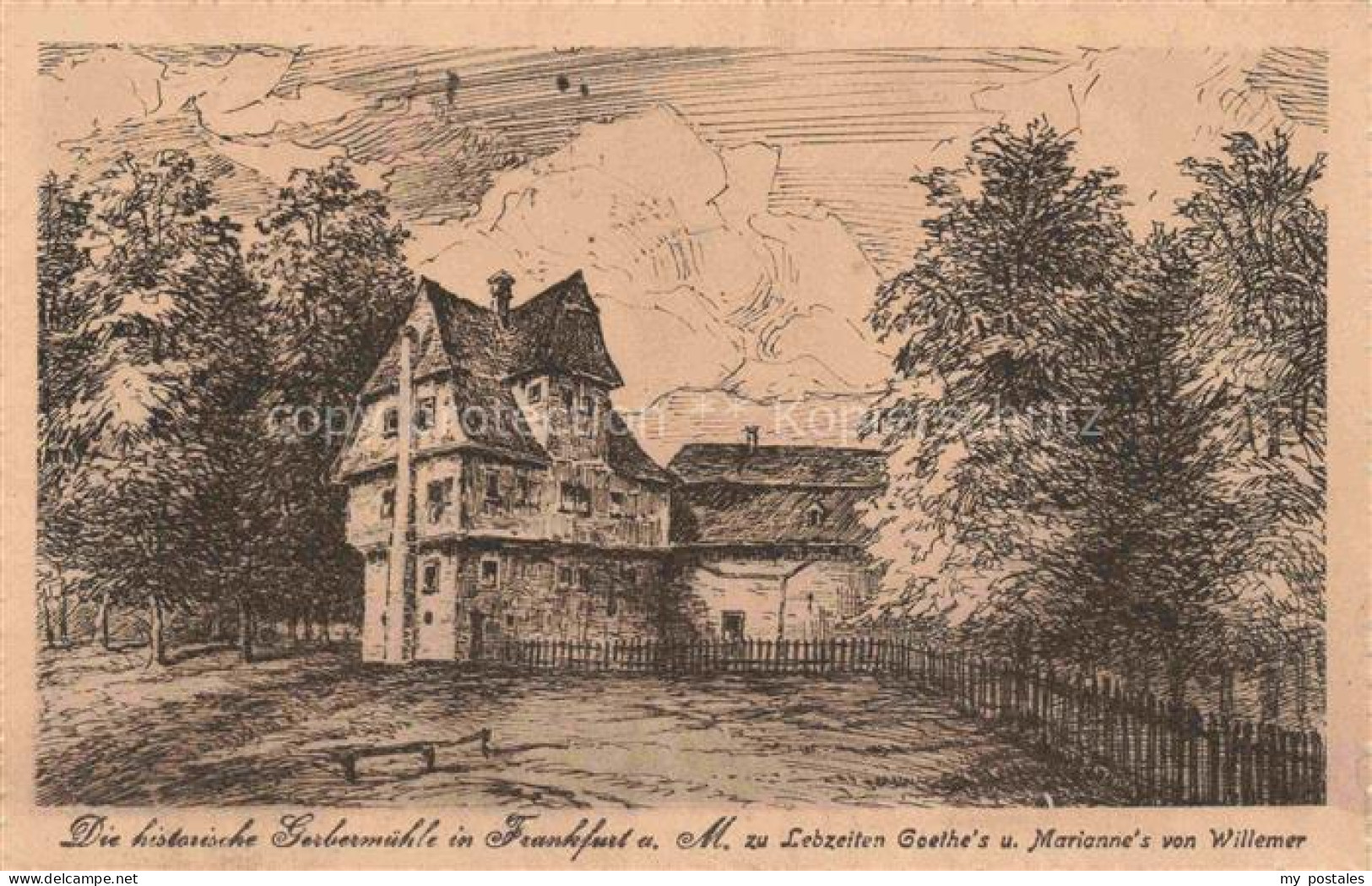 FRANKFURT AM MAIN Historische Gerbermuehle zu Lebzeiten Goethes und Mariannes vo