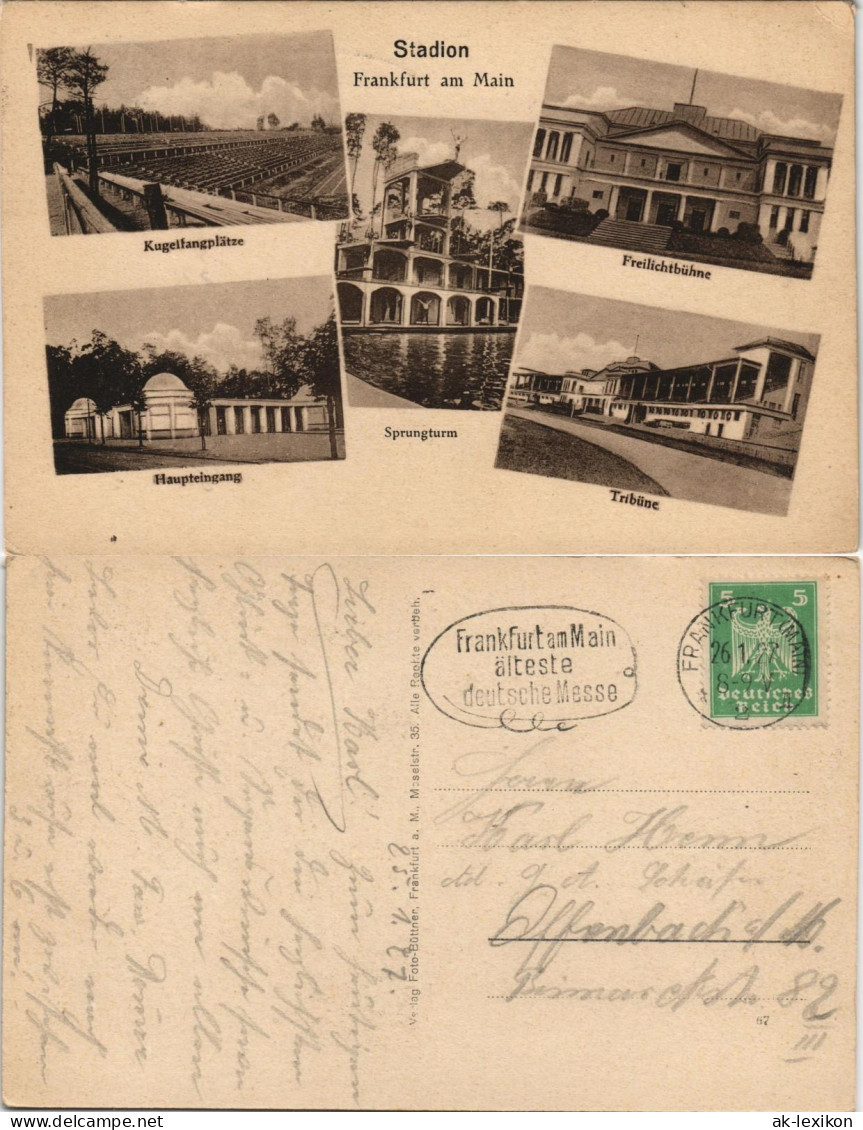 Frankfurt am Main Stadion. Kugelfangplätze, Tribüne, Sprungturm 1927