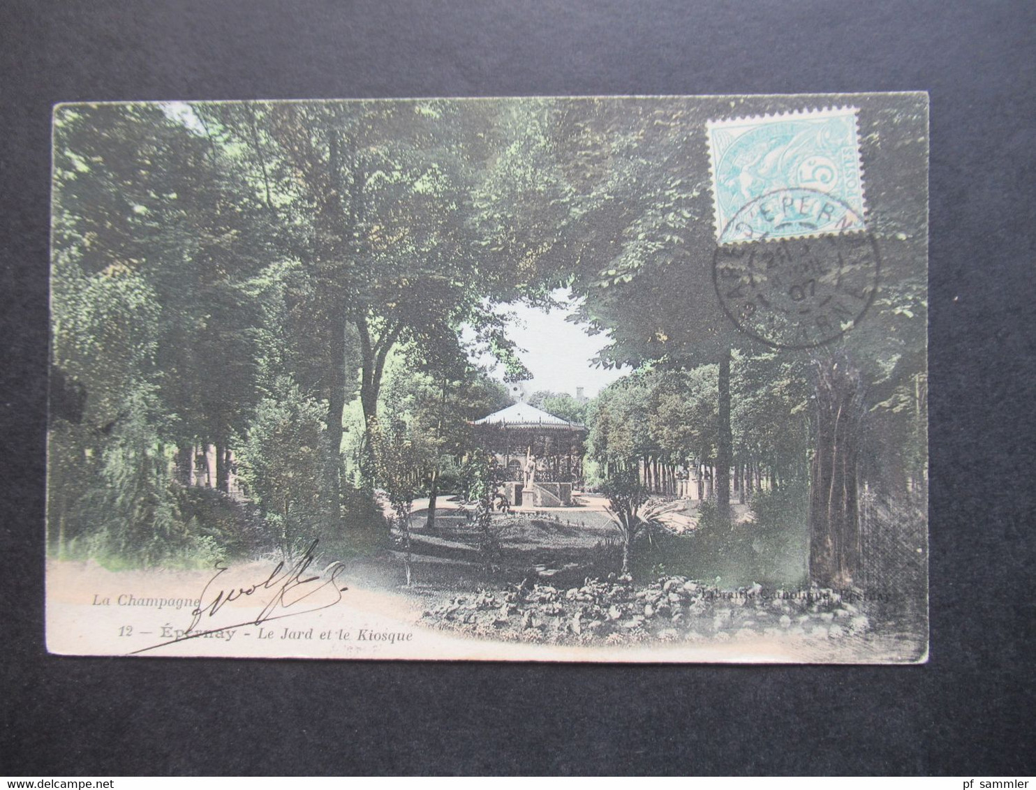 Frankreich AK 1907 Epernay La Champagne Le Jard et le Kiosque Stempel Gare De Epernay