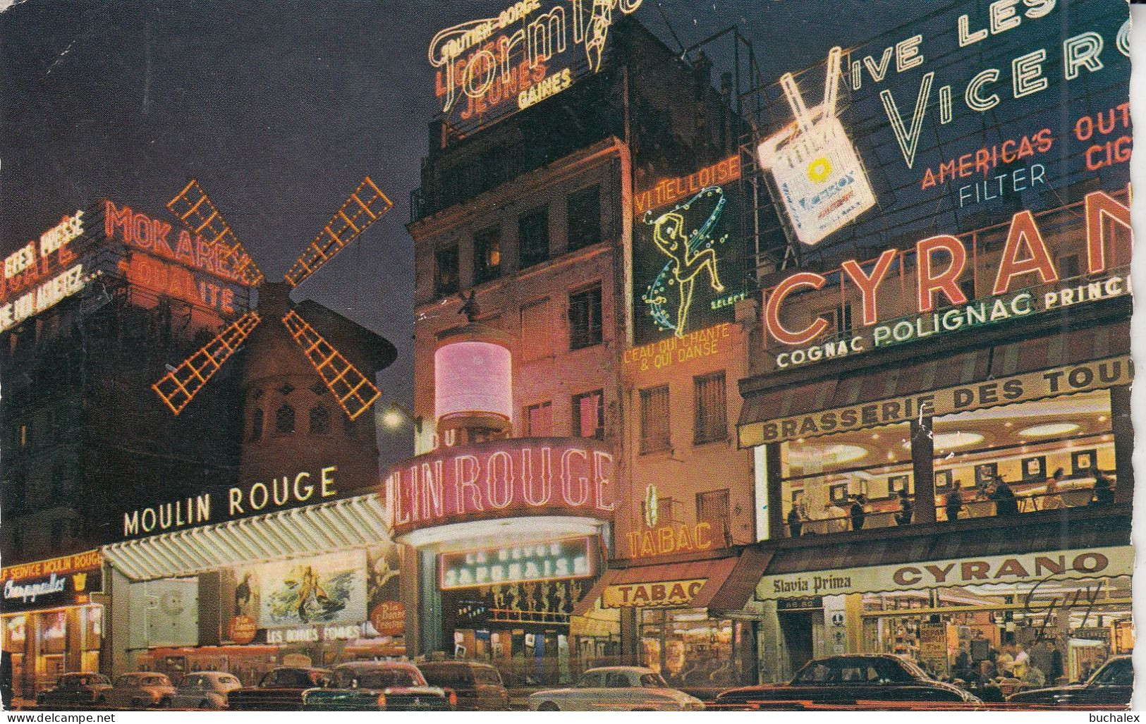 Frankreich Ansichtskarte – Paris Montmartre – Moulin Rouge bei Nacht – Leuchtreklame – 1972