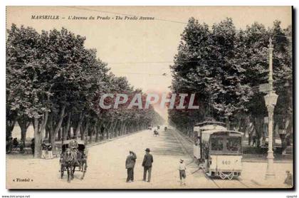 Marseille - L'Avenue du Prado - tramway - caleche - horse drawn carriage - CPA