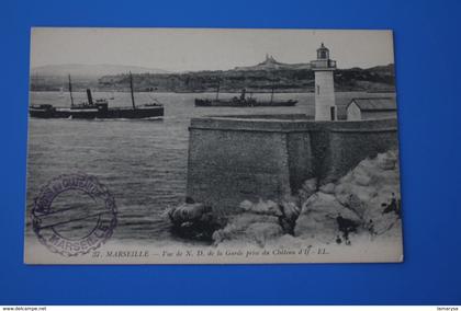 Notre dame de la garde vue du Château d'If, Frioul, Iles.MARSEILLE CPA-Carte Postale[13] Bouches-du-Rhône cachet prison