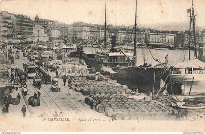 FRANCE - Marseille - Quai du Port - transport maritime - animé - tonneau - chargement - EL - Carte postale ancienne