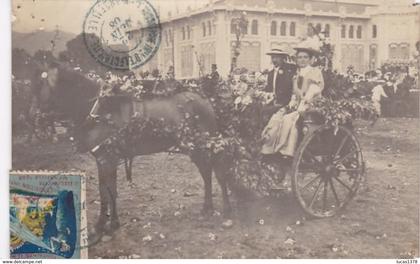 13 / MARSEILLE / EXPOSITION ELECTRICITE 1908 / RARE CARTE PHOTO AVEC VIGNETTE