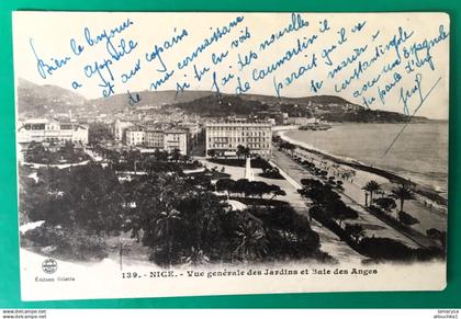 WWI-1919-Nice [06] Alpes Maritimes vue générale Jardins & baie des anges Carte Postale CPA Parcs & jardins Europe France