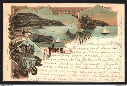 Lithographie Nice, Entrée du Port, La Reserve, Cascade de la Vésubie