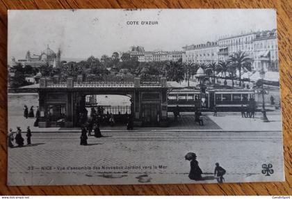 Nice - Tramway Tram Ligne Mont Boron Villefranche Saint Jean Cap Ferrat, Vue d'ensemble des Nouveaux Jardins vers la mer