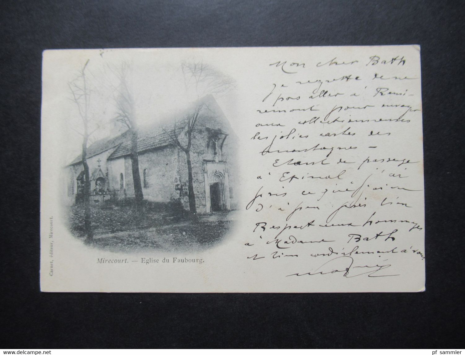 Frankreich Sage AK 1900 Mirecourt Eglise du Faubourg Editeuer Carnet Stempel Mirecourt Vosges nach Doubs gesendet