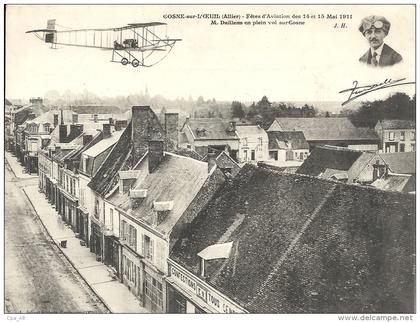 Allier- Cosne-sur-l'Oeil -Fêtes d'Aviation des 14 et 15 Mai 1911, M. Daillens en plein vol sur Cosne.Rare ! Grand Format