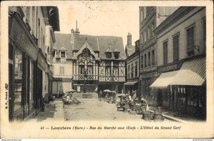 CPA Louviers Eure, Vorderseite mit Stadtansicht, Fachwerkhaus, Märkte