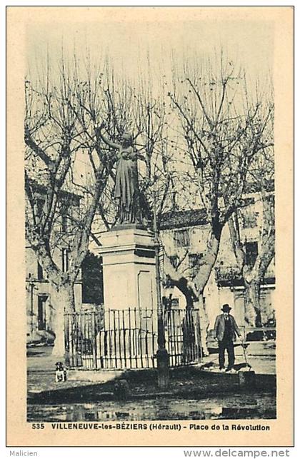 - herault - ref A366 -  villeneuve les beziers - place de la revolution - statue de  arianne  -  carte bon etat -