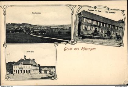 CPA Hirsingue Hirsingen Elsass Haut Rhin, Rathaus, Gasthaus zur Tanne