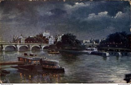 Artiste CPA Paris, Teilansicht der Stadt bei Nacht, Boote, Seine