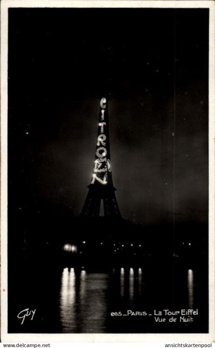 CPA Paris VII, Eiffelturm bei Nacht, Leuchtreklame Citroen
