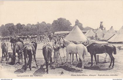 CPA 61 @ ALENCON - Campement des Chevaux - Militaires, tentes.