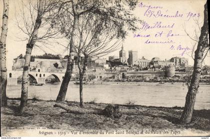 CPA Avignon Vue d'ensemble du Pont Saint Benezet et du Palais des Papes