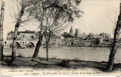 CPA Avignon Vue d'ensemble du pont St Benezet et du palais des papes