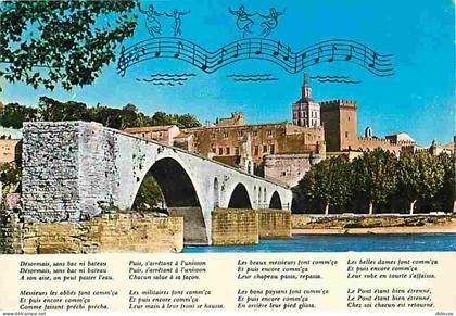 Carte Postale - 84 - Avignon - Le Pont Saint Bénézet - Le Palais des Papes - Partition - Paroles de chanson - CPM - Voir