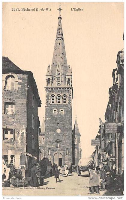 Bécherel       35      L'Eglise. Jour de marché    (voir scan)