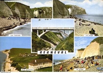 CPSM Berneval Seine Maritime La plage Vue generale Les falaises