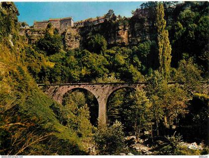 Carte Postale - 12 - Bozouls - Vieux pont sur le Dourdou coulant rougeâtre et tumultueux au fond du Trou-de-Bozouls - CP