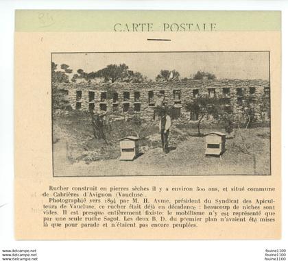 carte postale avec collage du rucher construit en pierres sèches il y a env. 300 ans à CABRIERES D'AVIGNON ( apiculture