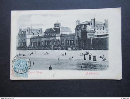 Frankreich bildseitig frankierte AK 1903 Cherbourg Casino (Plage) mit Bahnpost Stempel Cherbourg A Paris 19