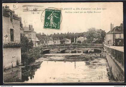 CPA Clamecy, Fête d`Aviation 11 Juin 1911, Daillens volant sur son biplan Sommer