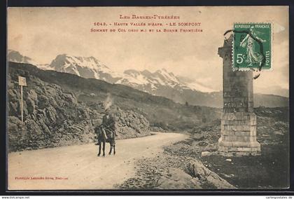 CPA Le Somport /Haute Vallée d`Aspe, Sommet du Col et la Borne Frontière