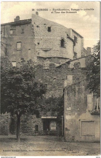 Carte Postale Ancienne de CORDES-Fortifications-Remparts crénelés et Tour des Ormeaux