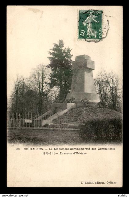GUERRE DE 1870 - COULMIERS (LOIRET) -LE MONUMENT COMMEMORATIF DES COMBATTANTS