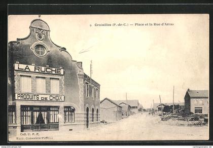CPA Croisilles, Place et la Rue d`Arras