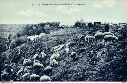 CPA CROZANT paysage moutons