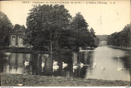 CPA Chateau de Dampierre L'ile et l'etang Cygnes