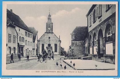 CPA BAS-RHIN (67) - DIEMERINGEN - MAIRIE ET EGLISE