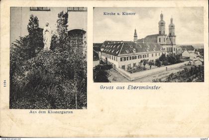 CPA Kirche u Kioster Gruss aus Ebersmunster Aus dem Klostergarten