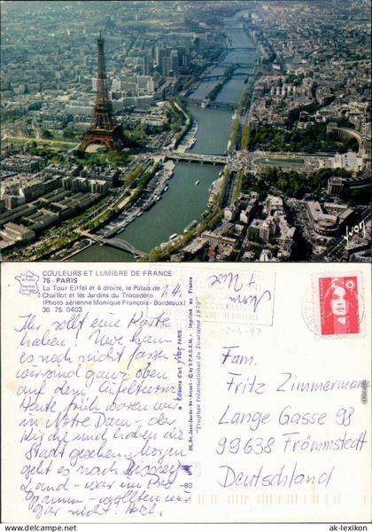 Ansichtskarte Paris Luftbild vom Eiffelturm 1997