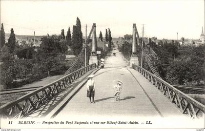 Elbeuf - Perspective du Pont Suspendu et vue sur Elbeuf Saint Aubin CPA
