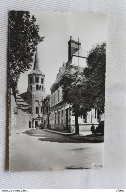 Cpsm, Evaux les Bains, hôtel de l'Europe et l'église, Creuse 23