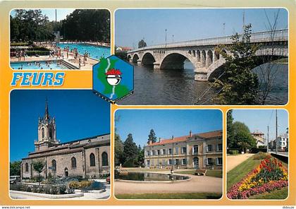 42 - Feurs - Multivues - Fleurs - Piscine - Blasons - CPM - Voir Scans Recto-Verso