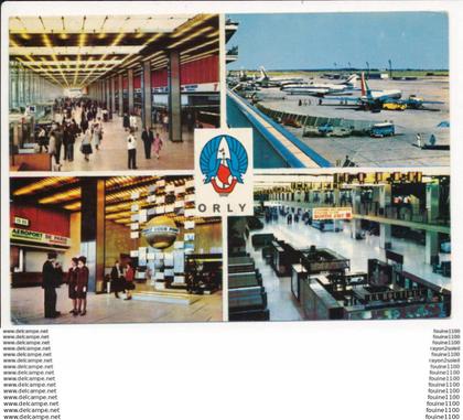 carte ( format 15 x 10,5 cm ) AEROPORT DE PARIS ORLY multivues ( attention  mauvais état )