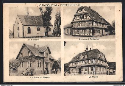 CPA Gambsheim-Bettenhoffen, La Chapelle, Restaurant Barthelmé, La Poste, La Mairie