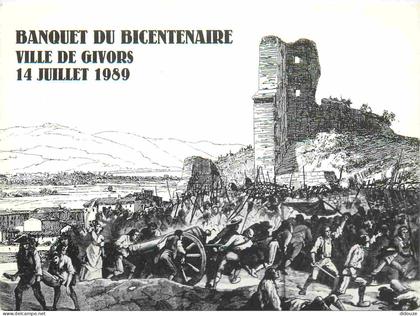 69 - Givors - Carte publicitaire pour le banquet du bicentenaire du 14 juillet 1989 à Givors - Illustration Révolution f