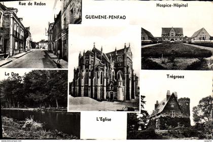 CPA Guemene Penfao église rue de redon hospice hopital Trégroaz