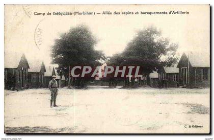 Camp de Coetquidan CPA Allee des sapins et baraquements d'artillerie