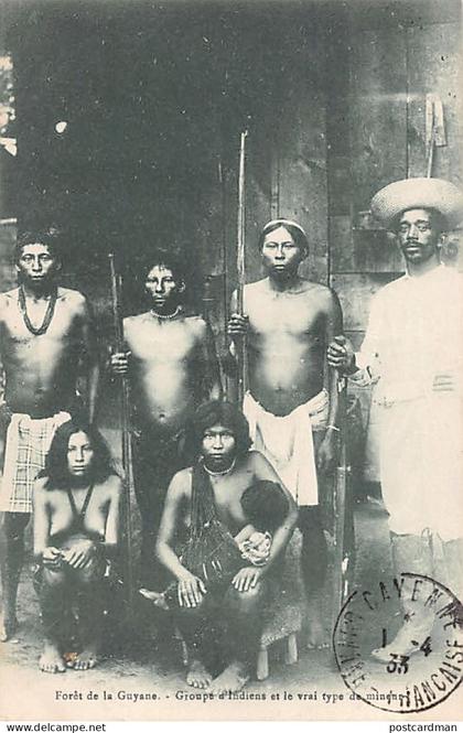 Guyane - Forêt de la Guyane - Groupe d'indiens et le vrai type de mineur - Ed. Bruère-Dawson - La Conscience