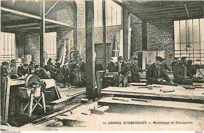 Carte Postale Ancienne - 62 - Isbergues - Usines d'Isbergues - Modelage et Charpente - Animé - Ecrite en 1915 - CPA - Vo
